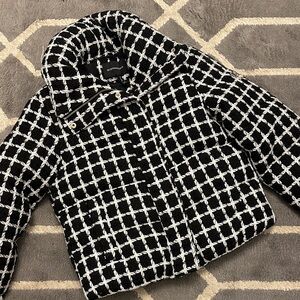 BCBGMaxAzria Black and White Grid Puffer Jacket